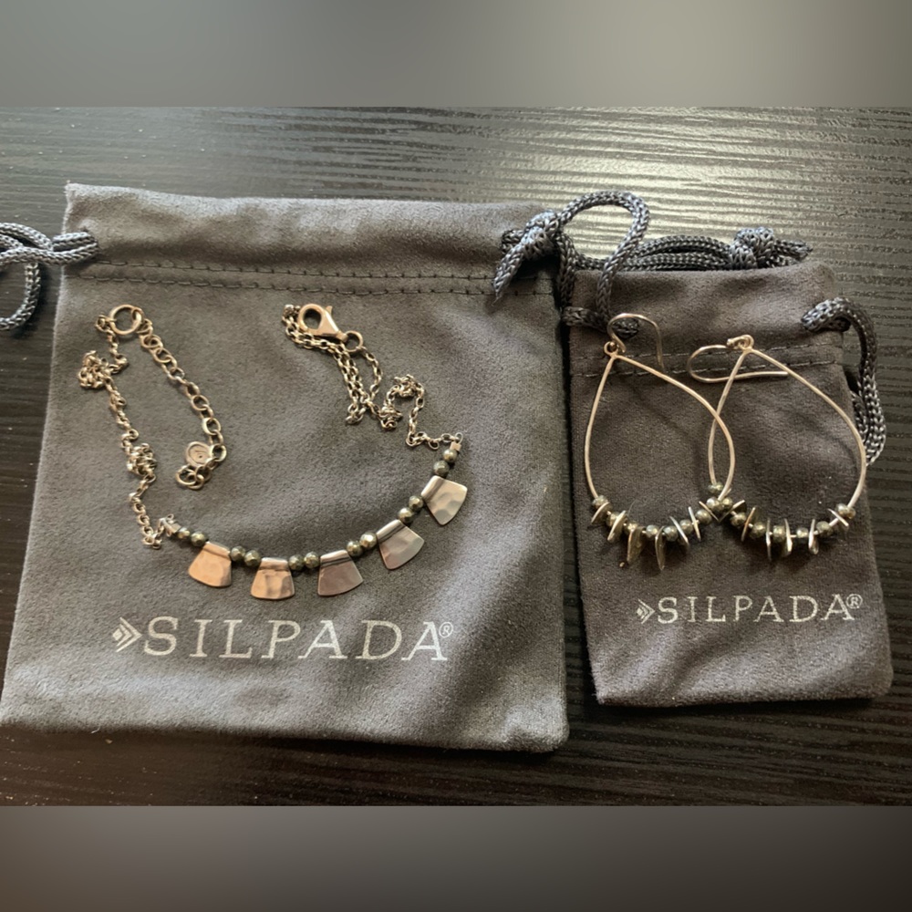 Silpada sterling silver necklace and earrings with hematite.